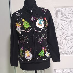 Vintage Small Festive Black Snowman Cardigan